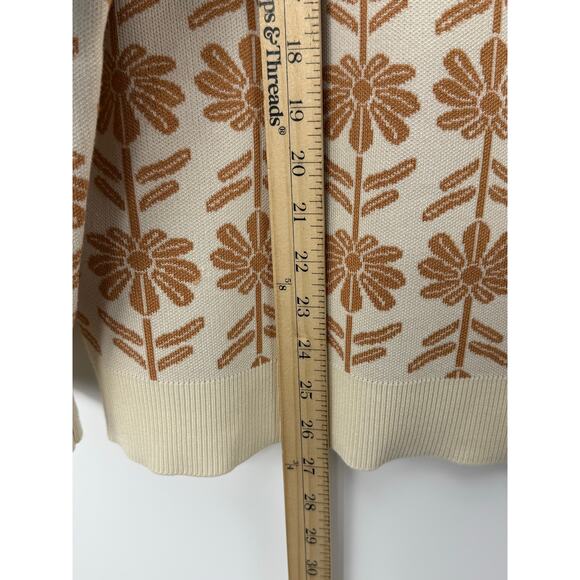 Adrianna Papell Daisy Floral Sweater 2X Tan Cream Retro Mod Knit Pullover - Picture 5 of 6